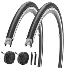 2 Pack700x23C (23-622) Foldable Road Bike Tires with 2 Tubes and 2 Slick-a