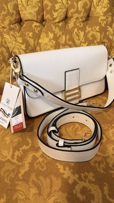 NEW Divina Firenze Italian  White Leather  Handbag Crossbody Strap