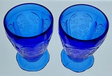 Vintage Cobalt Blue Cherry Blossom Jeanette Glass Set of 2 Circa 1970's
