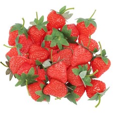 60 PCS Artificial Strawberries Fake Red Lifelike Plastic Fruit Decor Prop