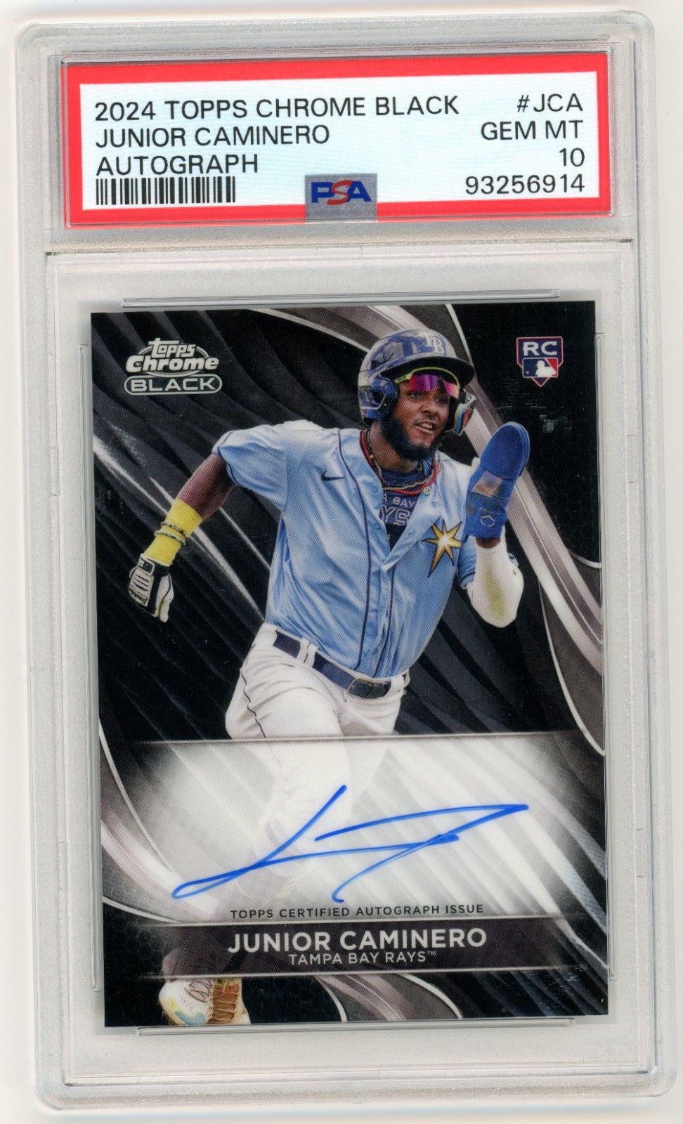 2024 Topps Chrome Black #JCA Junior Caminero RC Rookie Auto PSA 10 GEM MINT RAYS