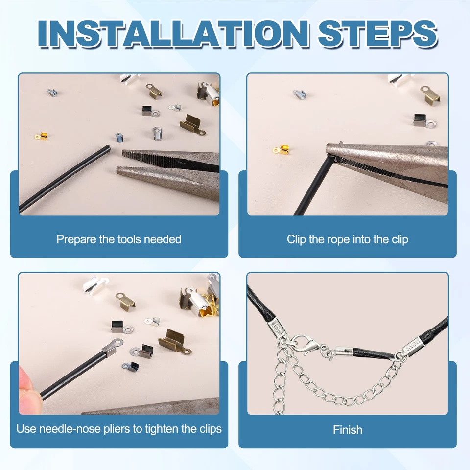 600 piezas tapas de crimpado plegables de hierro con extremos de cable negras Foto 4 de 4