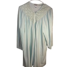 Vanity Fair Vintage Mint Green Lace Yoke Zip Front Nightgown Robe Size L 83-043