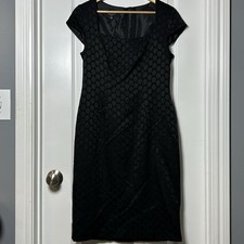Nine West Dot Jacquard Square Neck Cap Sleeve Sheath Dress LBD Old Money Style