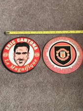 X2 Two vintage 6 inch Manchester United metal badges Eric Cantona Man United