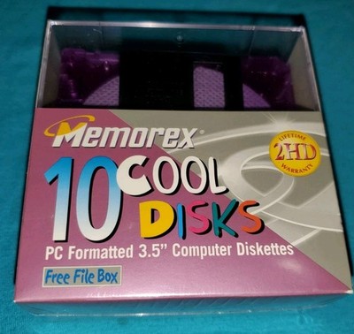 Memorex 2HD 3.5'' Computer Diskettes 10 Pack PC Format Cool Disks w/ Box - Sealed