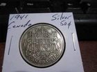 Canada 1941 - 50 Cent half dollar Canadian Coin - 80% Silver