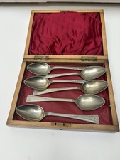 AP And co Silver Art Deco DessertSpoons Set Of 6 In Wooden Box Vintage