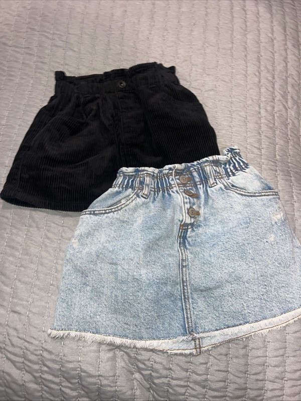 2 Zara Girls Size 3-4 Mini Skirt Denim And Black Corduroy