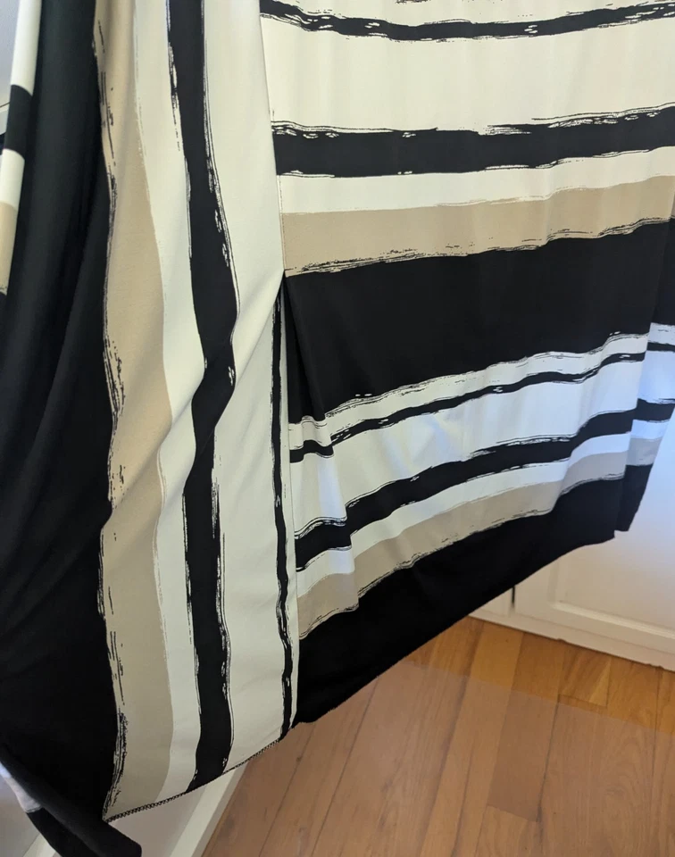 CATO Black Beige White STRIPE Lined DRESS Sz 26/28W Elastic Waist SLEEVELESS (RC - Image 2 of 4