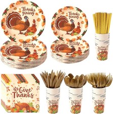 192 PCS Thanksgiving Party Supplies Disposable Plates, 24 Paper