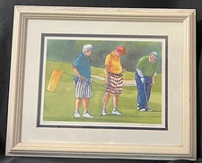 SIGNED WATERCOLOR PRINT "DUFFERS" - LYNN GREER -13" x 16" FRAME