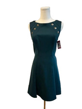 VINCE CAMUTO Fit & Flare Sleeveless Teal Dress w/Gold Pyramid Studs (8) NWT $138