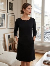 NWT Buffalo David Bitton Luxe Ponte Little Black Dress 3/4 Sleeve Pockets Size M