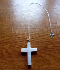 White quartz cross with 18 inch sterling silver chain