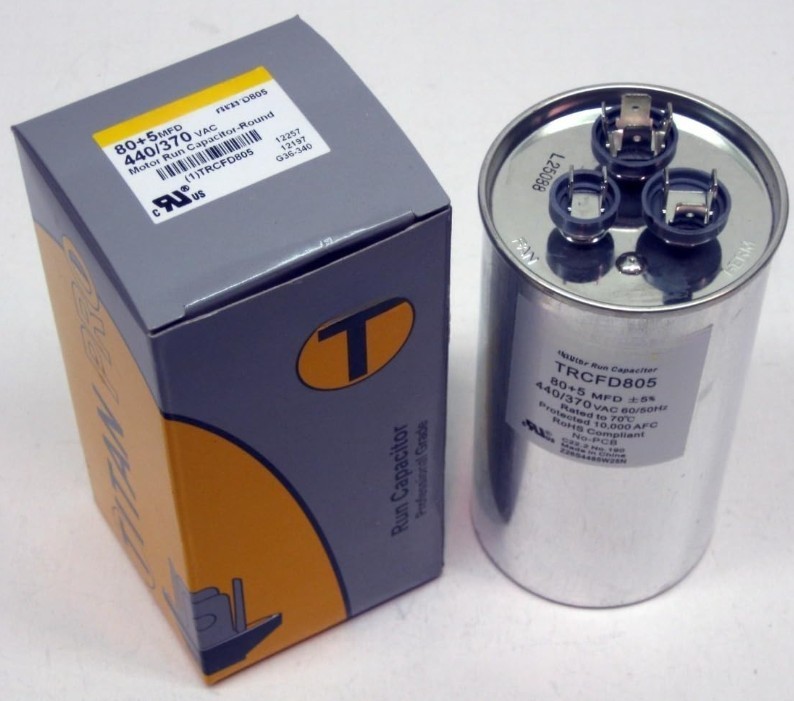 TRCFD805 HVAC Round Dual Motor Run Capacitor 80/5 MFD/UF440/370 Volts