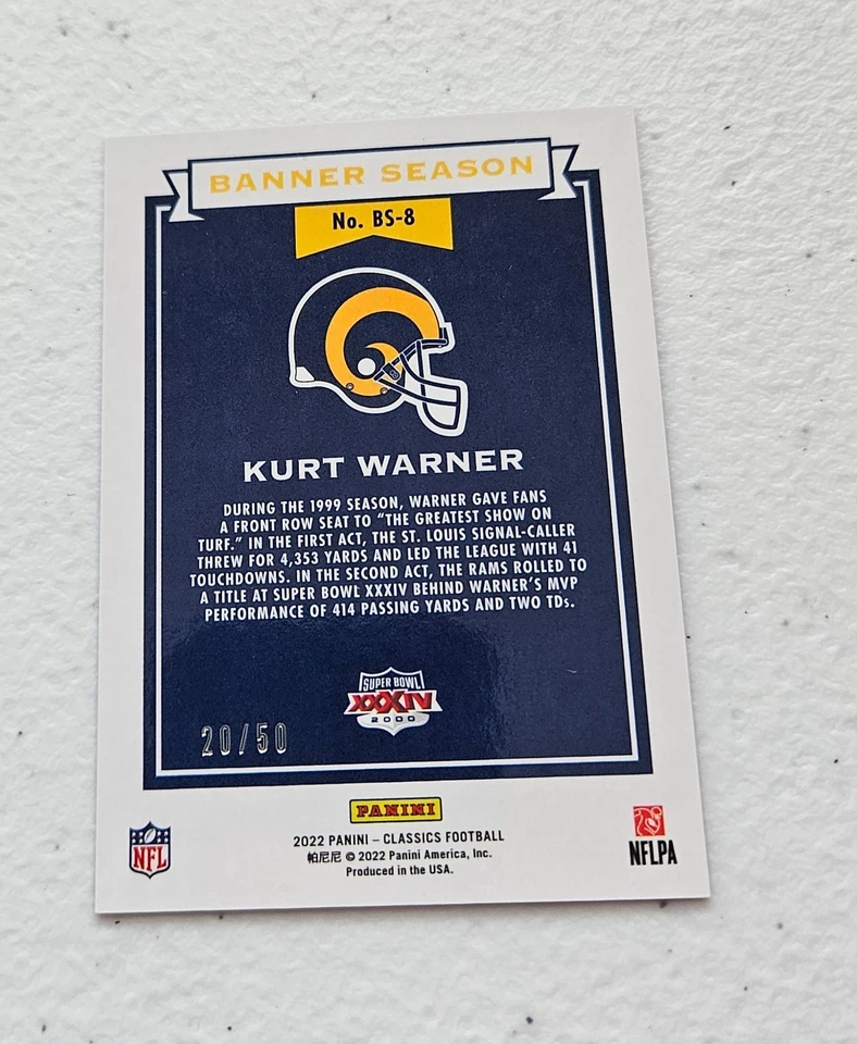 2022 Kurt Warner Classics Banner Season Red #20/50 Rams. - Image 2 of 2
