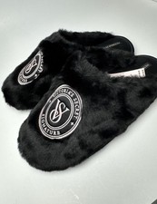Victoria s Secret Signature Black Faux Fur Large Slippers Women s New With Tags