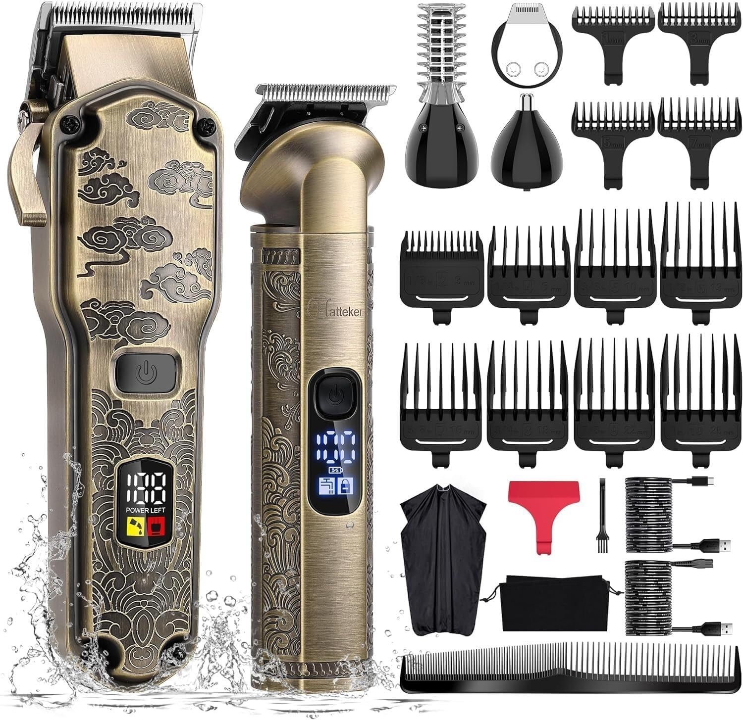 Professional Men's Hair & Beard Trimmer Clipper Set with Watch