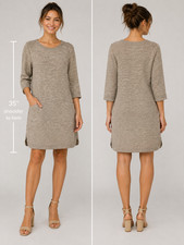 Women's Small Tan Sweater Shift Dress Robert Louis 3/4 Sleeves