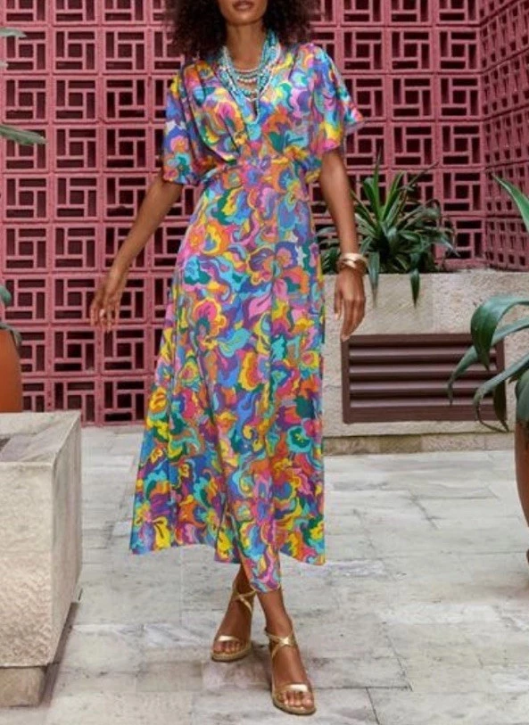 Robe Boston Proper à Imprimé Floral - Coupe Plongeante, Taille M, Longueur Genoux, Occasion Très Bon état