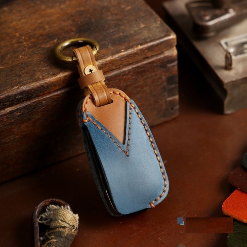 Leather Flip Car Key Case Fob Cover For Audi A1 A3 Q3 A4 A5 A6 A7 Q5 Q7 TT Blue - Picture 5 of 7