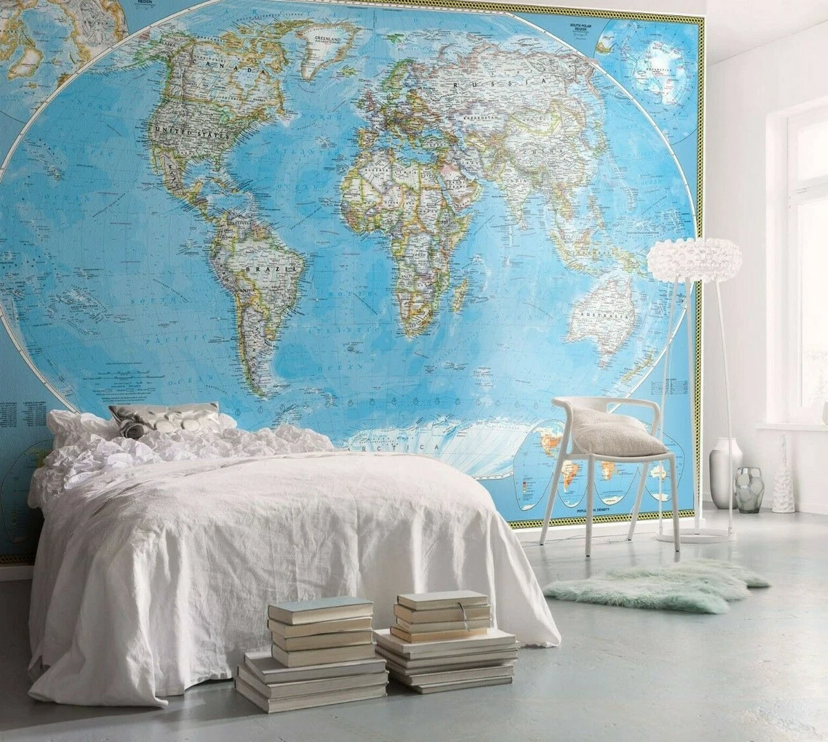 Blue World Map - Blue World Map Wallpaper Mural