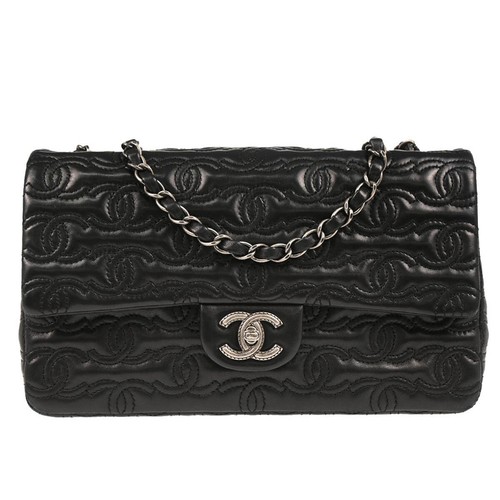 Chanel Black Lambskin CC Stitch Single Flap Shoulder Bag 176117