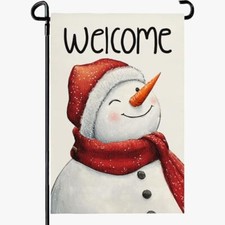 Christmas Holiday Burlap 12x18 Inch Double Winter Snowman Welcome Garden Flag