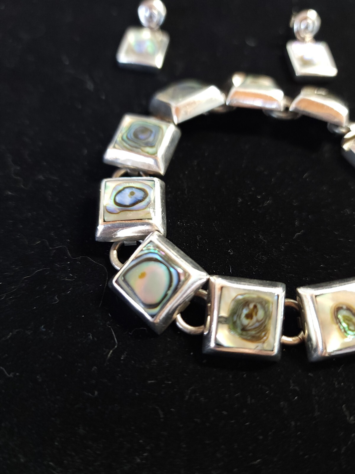 Sterling Silver Abalone Shell Square Links Bracel… - image 2