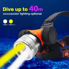Diving Headlight Deep Waterproof Flashlight for Night Fishing Yellow/white Light