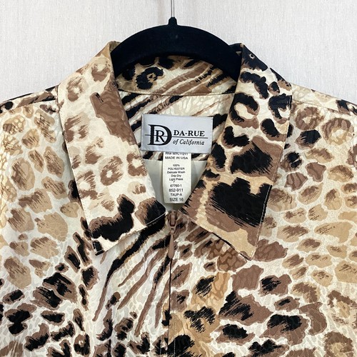 Da Rue Leopard Print Jacket Size 16 Brown Beige Black Zip Front Lined Coat - Picture 2 of 6