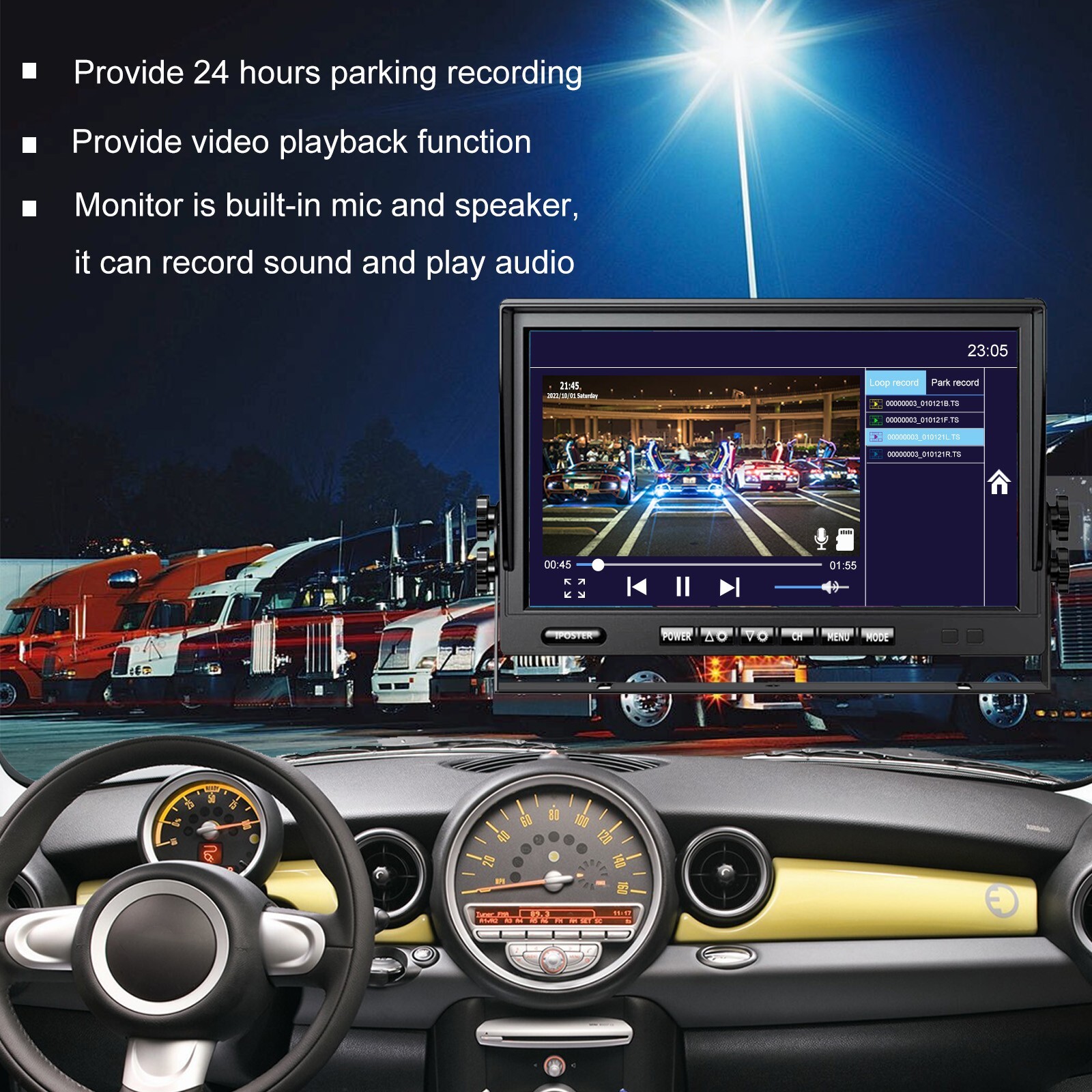 9" Quad Monitor DVR Video Recorder +4x 4 PIN CCD Backup Camera for Trailer Truck