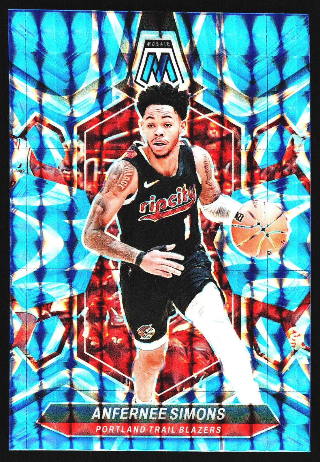 Anfernee Simons Blue Prizm 2023-24 Panini Mosaic NBA Card No.65