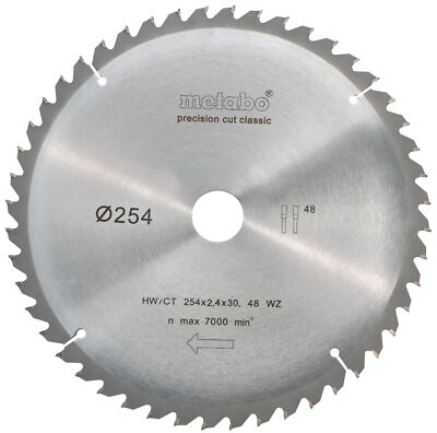 Metabo Kreissägeblatt HW/CT Ã¸254 x 30 Sägeblatt für Holz, Zahnform WZ Sägen