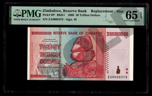 PMG CERTIFIED 100 % AUTHENTIC 20 Trillion Dollars Zimbabwe 2008 Gem UNC Banknote - Picture 6 of 6