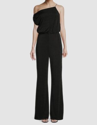$332 Misha Women's Black Ember Asymmetrical Off the Shoulder Jumpsuit Size 8