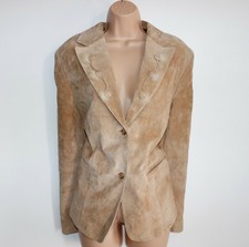 Women's Taifun Fitted Beige 100% Leather Button Down Blazer Jacket Coat Uk16
