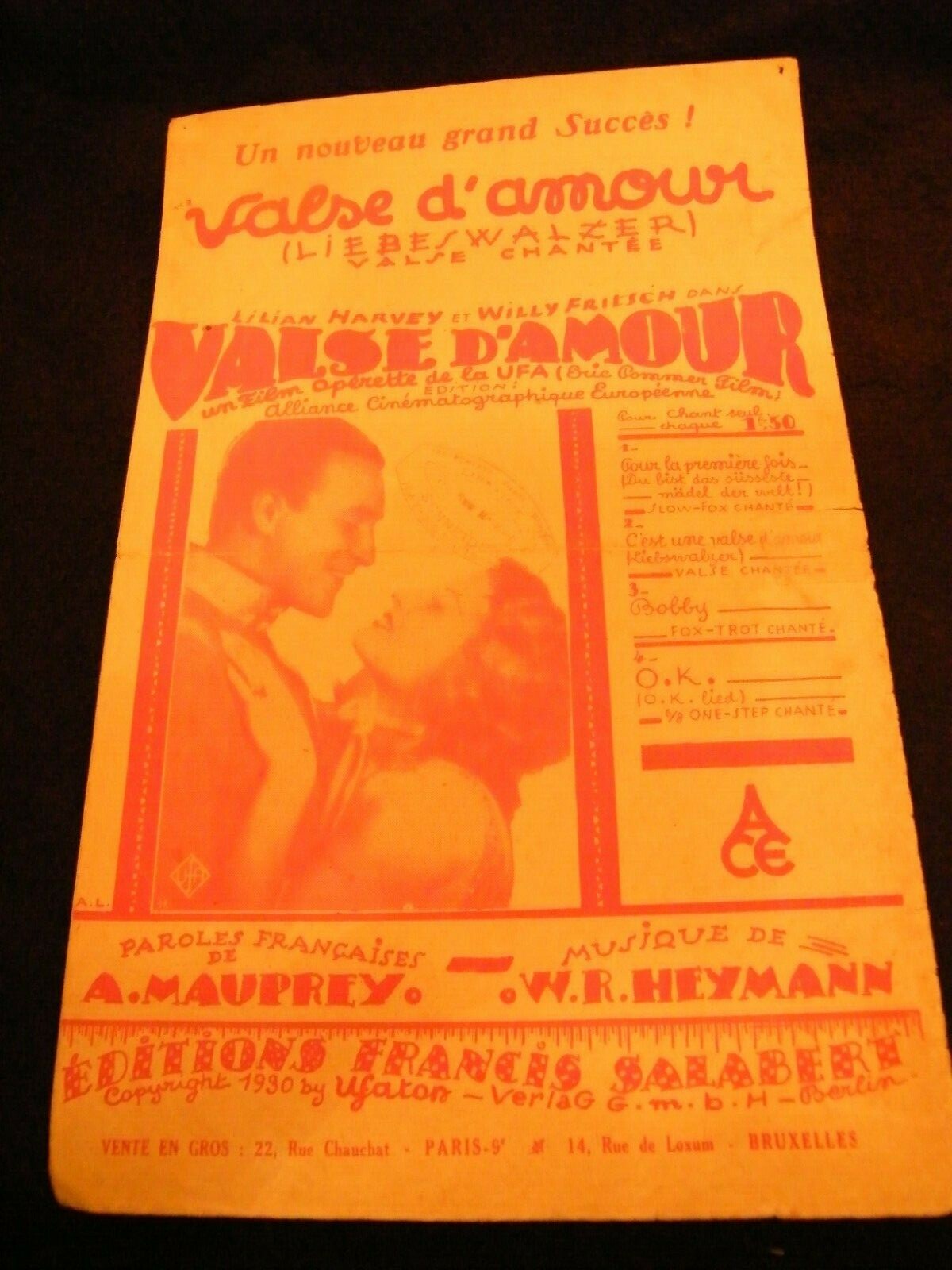 Waltz Of Love Lilian Harvey Fritsch Sheet Music