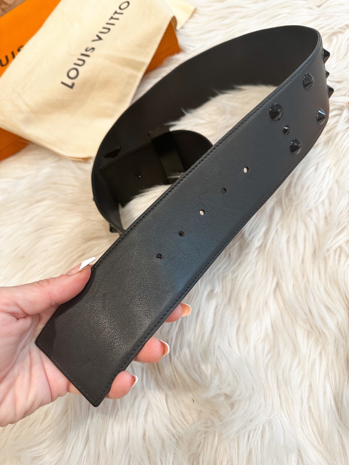 Rare Louis Vuitton Black On Black Studded Thick Clous Initiales KV Belt 85/34 image 6