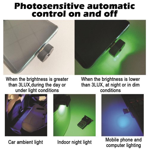 Portable Usb-C Type C Ambient Light with 8Color Modes 5V 0.08W for Car Computer₪ - Picture 7 of 8