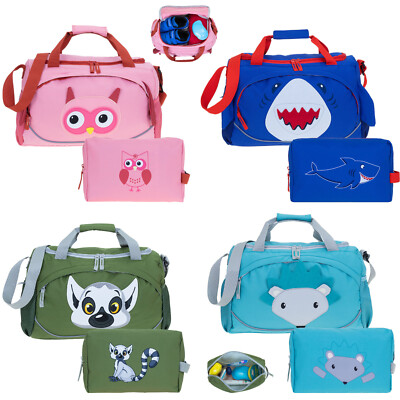 2 Teile Set Kinder Sporttasche mit Washbag Kulturtasche Elephant Kids Tier Wahl