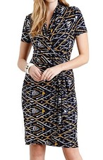 Karen Kane 2L46538 Navy Graphic Diamond Stretch Jersey Wrap Dress XS $128