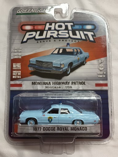 Hot Pursuit 1977 Dodge Royal Monaco 1:64 Montana Highway Patrol Greenlight 