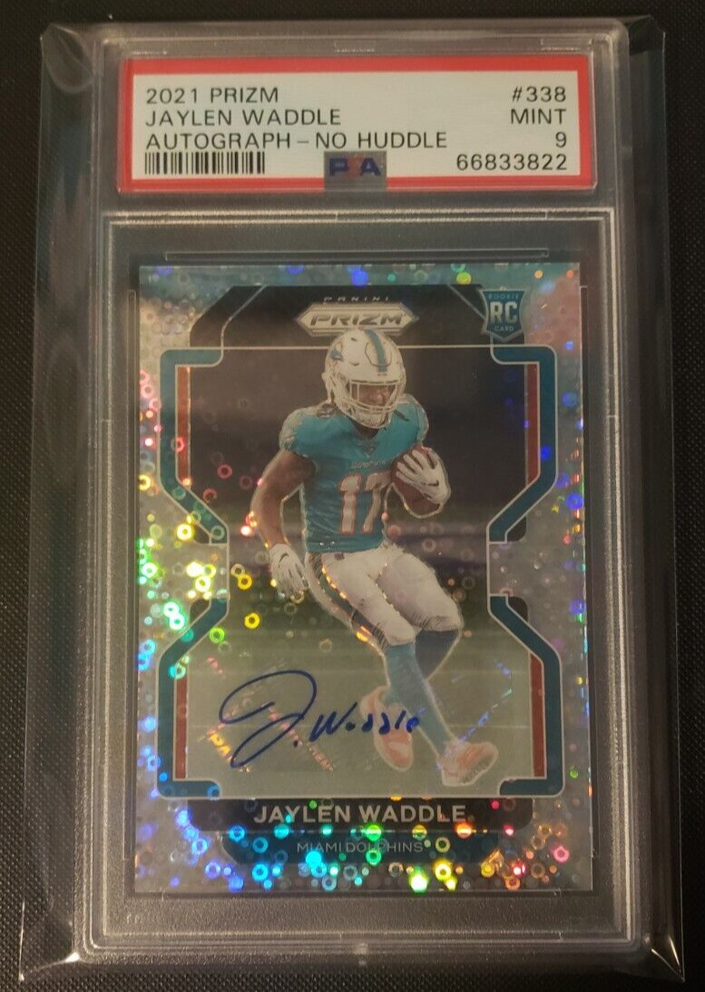 2021 Prizm No Huddle Disco Jaylen Waddle Rookie Auto #338 PSA 9 Mint Dolphins