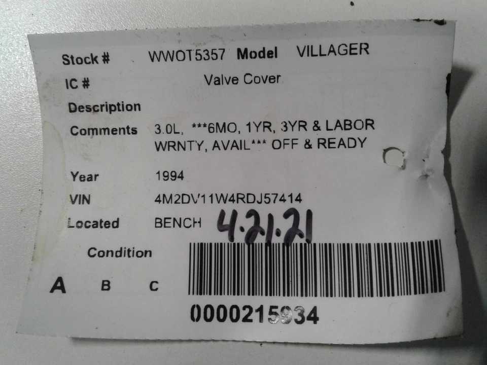 Used Engine Valve Cover fits: 1994 Mercury Villager  Grade A — 第 3/4 张图片