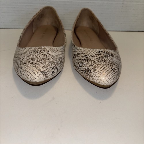 Kelly & Katie W-8.5 Pirassa Ballet Flats Cream Gold Metallic Snake Print Shoes - Picture 3 of 11