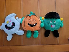 3 Halloween Hugfun Plush Frankenstein Ghost Pumpkin Stuffed Embroidered Set Lot