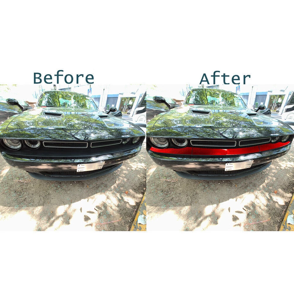 Para Dodge Challenger Vinilo Rojo Fibra de Carbono Faro Coche Cabezal Borde Decorativo Foto 3 de 4