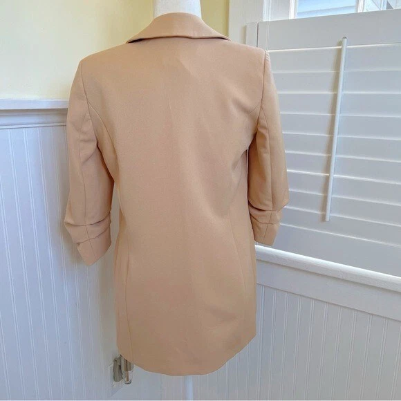 Chaqueta Blazer River Island Camel Tostado Frente Abierto Manga Acanalada Para Mujer Talla 8” Foto 2 de 4